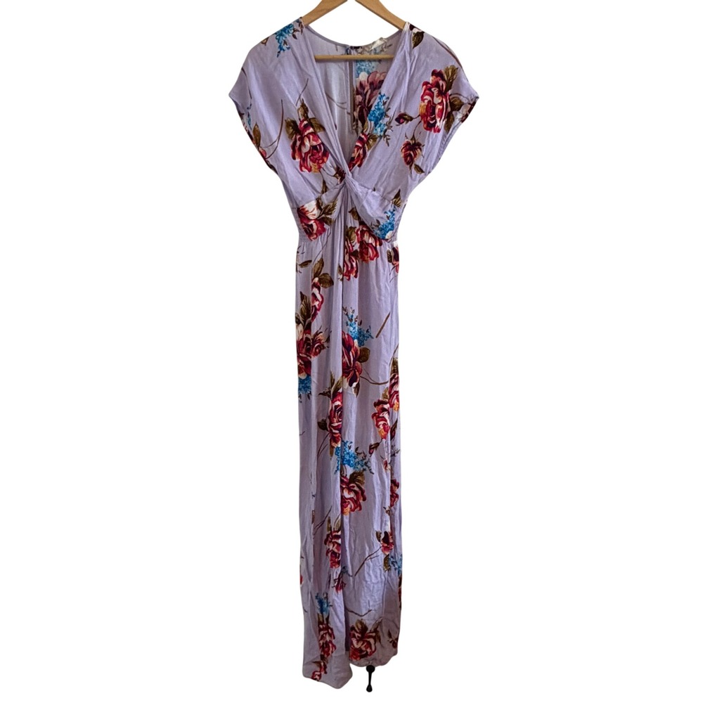 Altar'd State Lavender Floral V-Neck Maxi Dress Smocked Back D73330-02 Small
